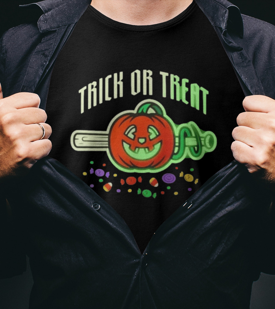 Trick Or Treat Halloween Pumpkin Baseball Bat Candy T-Shirt