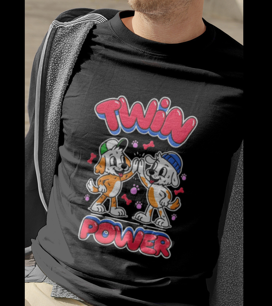 Twin Power Puppy High Five Playful Dogs T-Shirt