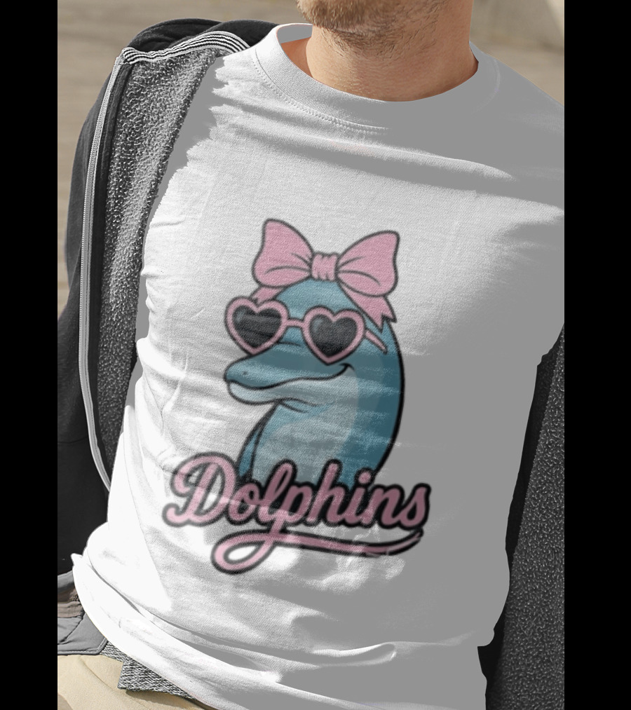 Dolphins Blue Dolphin Pink Bow Heart Sunglasses T-Shirt