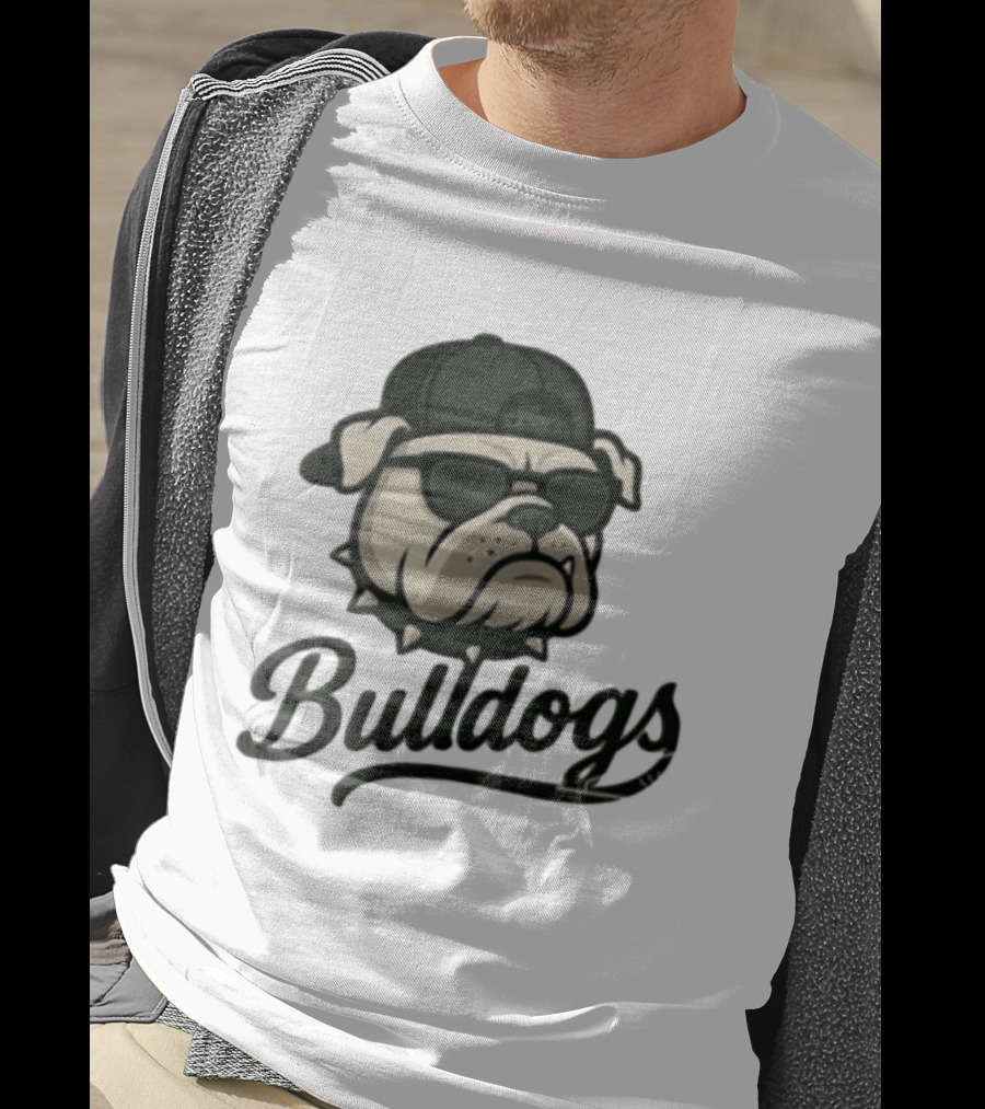 Bulldogs Mascot With Sunglasses Cap And Spiked Collar T-Shirt