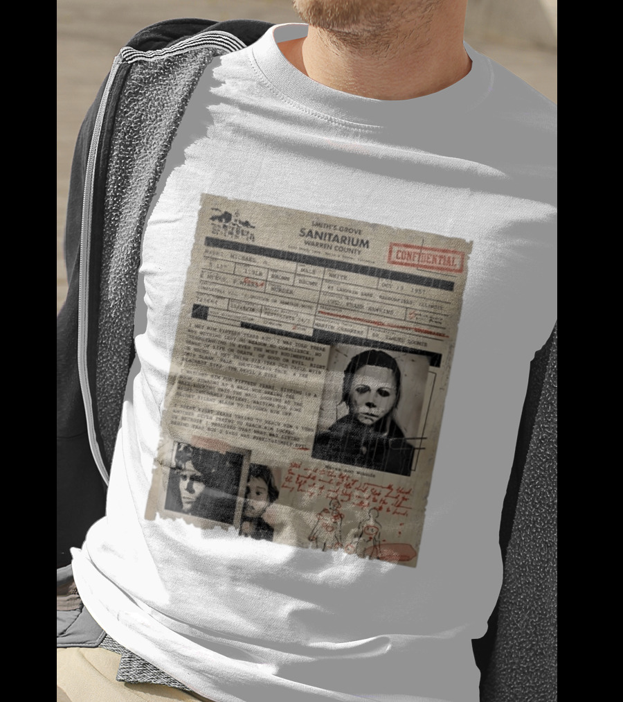 Smith's Grove Sanitarium Confidential Patient File Michael Myers Vintage Horror Movie Scene T-Shirt