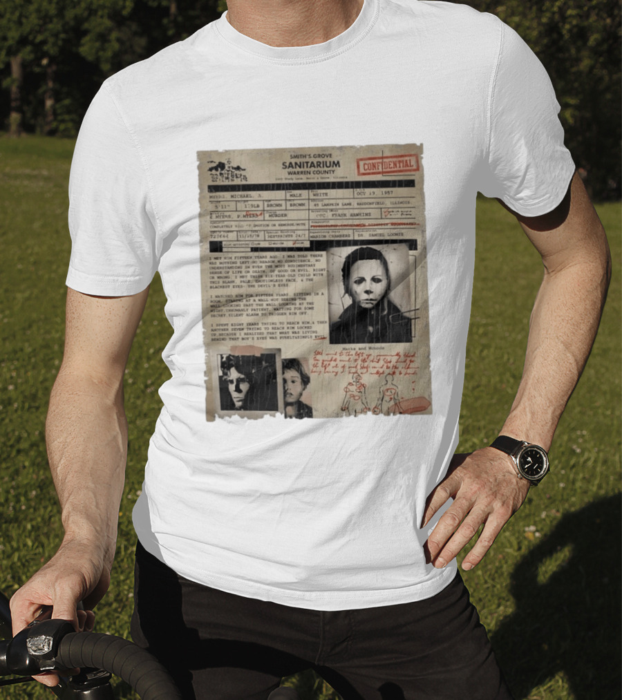 Smith's Grove Sanitarium Confidential Patient File Michael Myers Vintage Horror Movie Scene T-Shirt