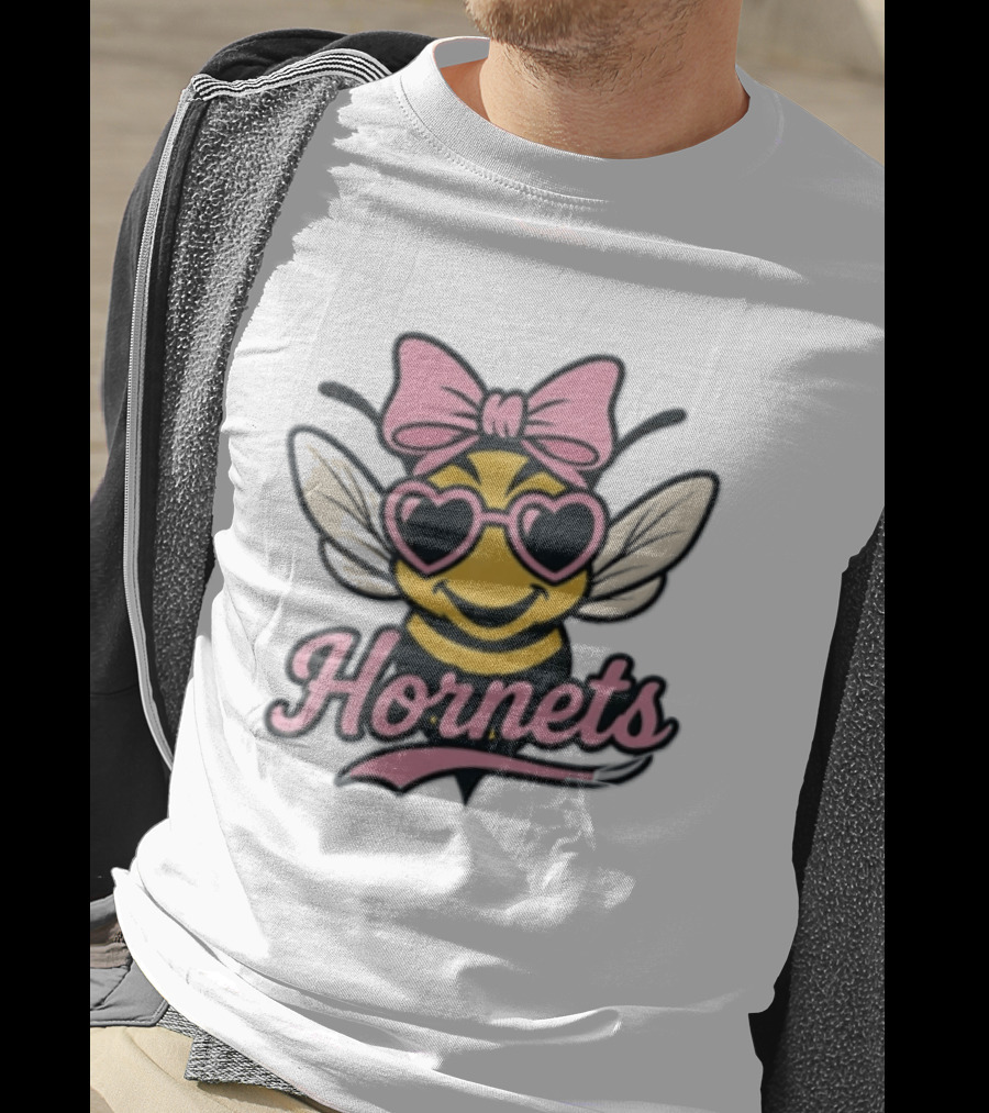 Hornets Bee Pink Bow Heart Sunglasses T-Shirt