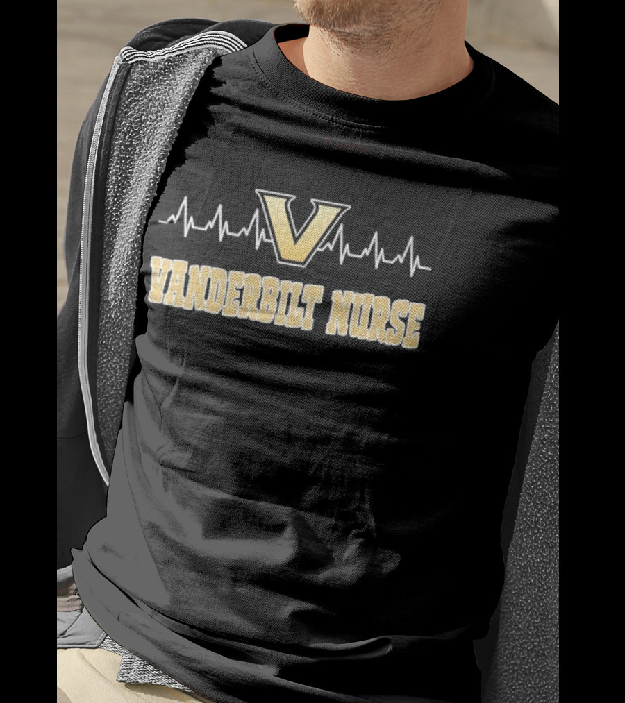 Vanderbilt Nurse Heartbeat Emblem With Gold V T-Shirt