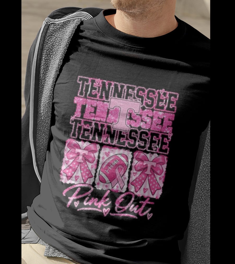 Tennessee Volunteers Pink Out Breast Cancer Awareness Game Day Football Bow Ribbons T-Shirt