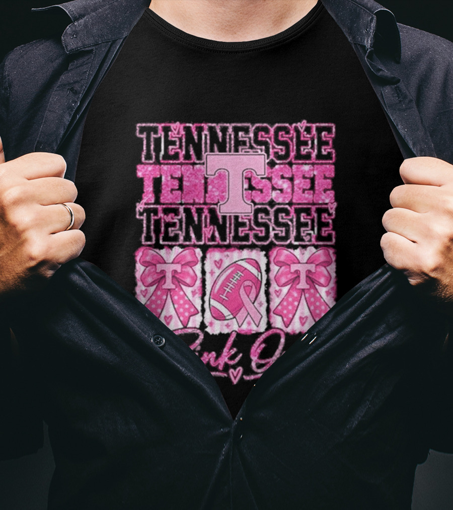 Tennessee Volunteers Pink Out Breast Cancer Awareness Game Day Football Bow Ribbons T-Shirt
