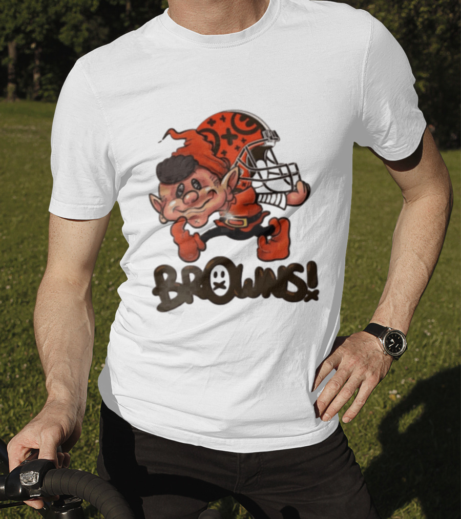 Cleveland Browns Elf Holding Football Helmet Browns T-Shirt