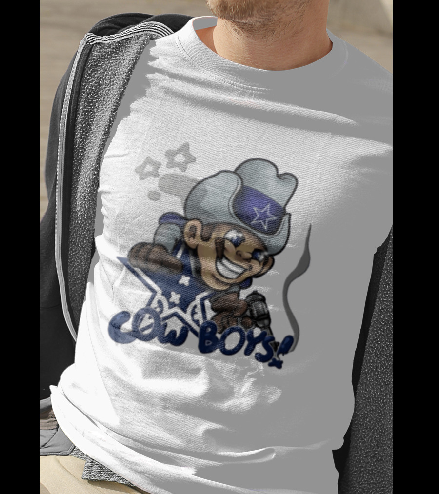 Dallas Cowboys Cartoon Cowboy Holding Revolver Cigar With Stars And Star Hat T-Shirt