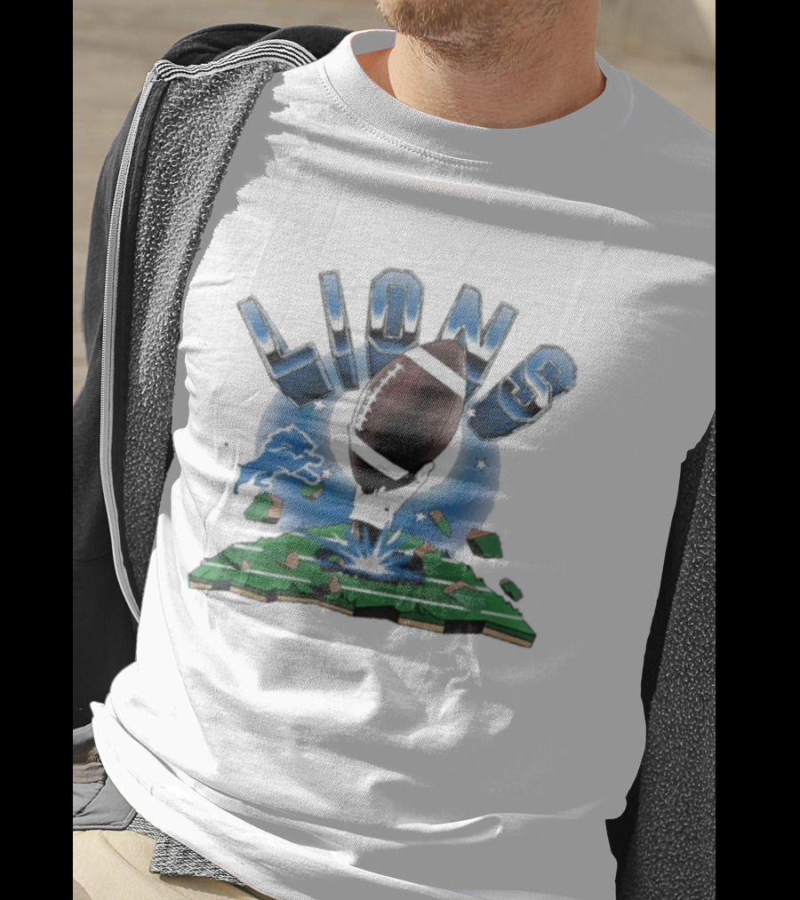Lions Football Emblem With Exploding Earth T-Shirt