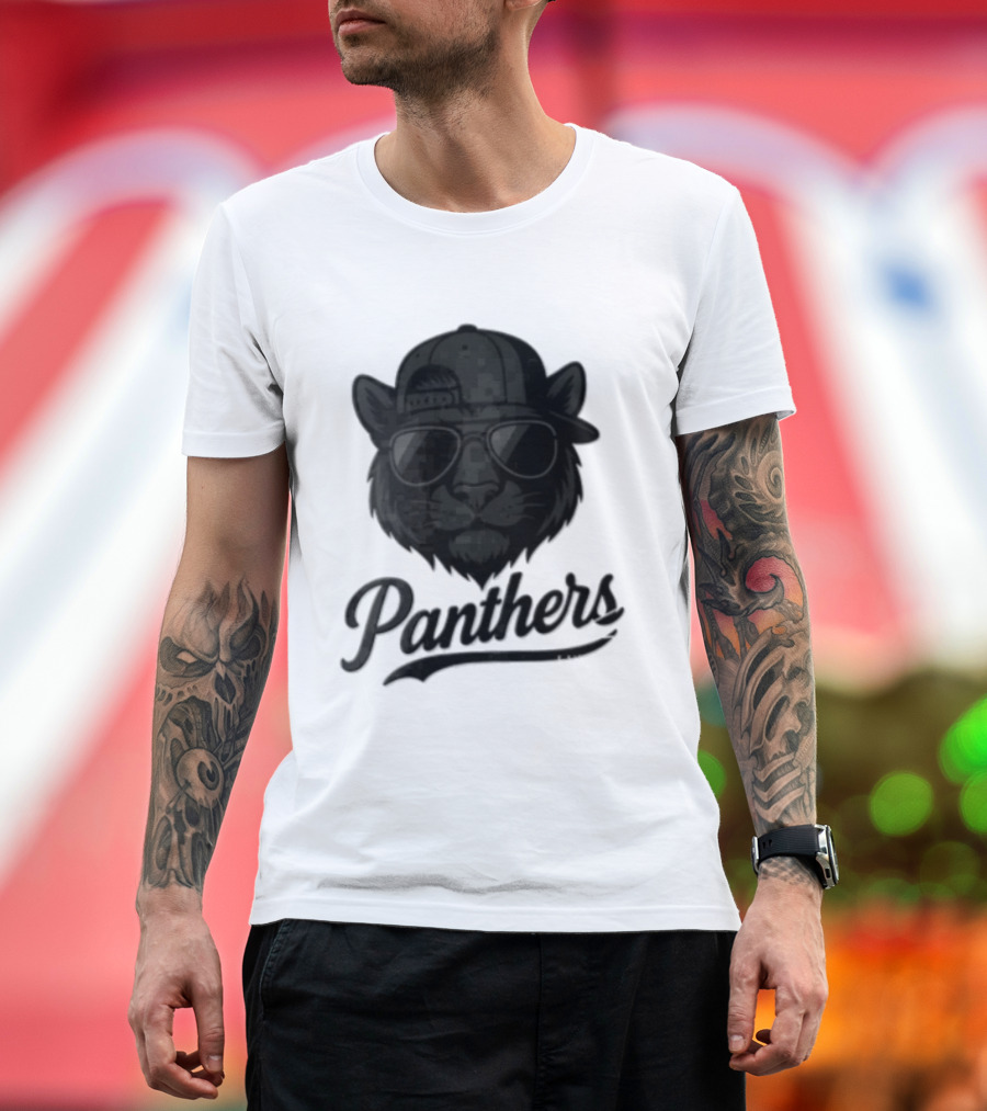 Panthers Cool Cat In Sunglasses And Baseball Cap T-Shirt