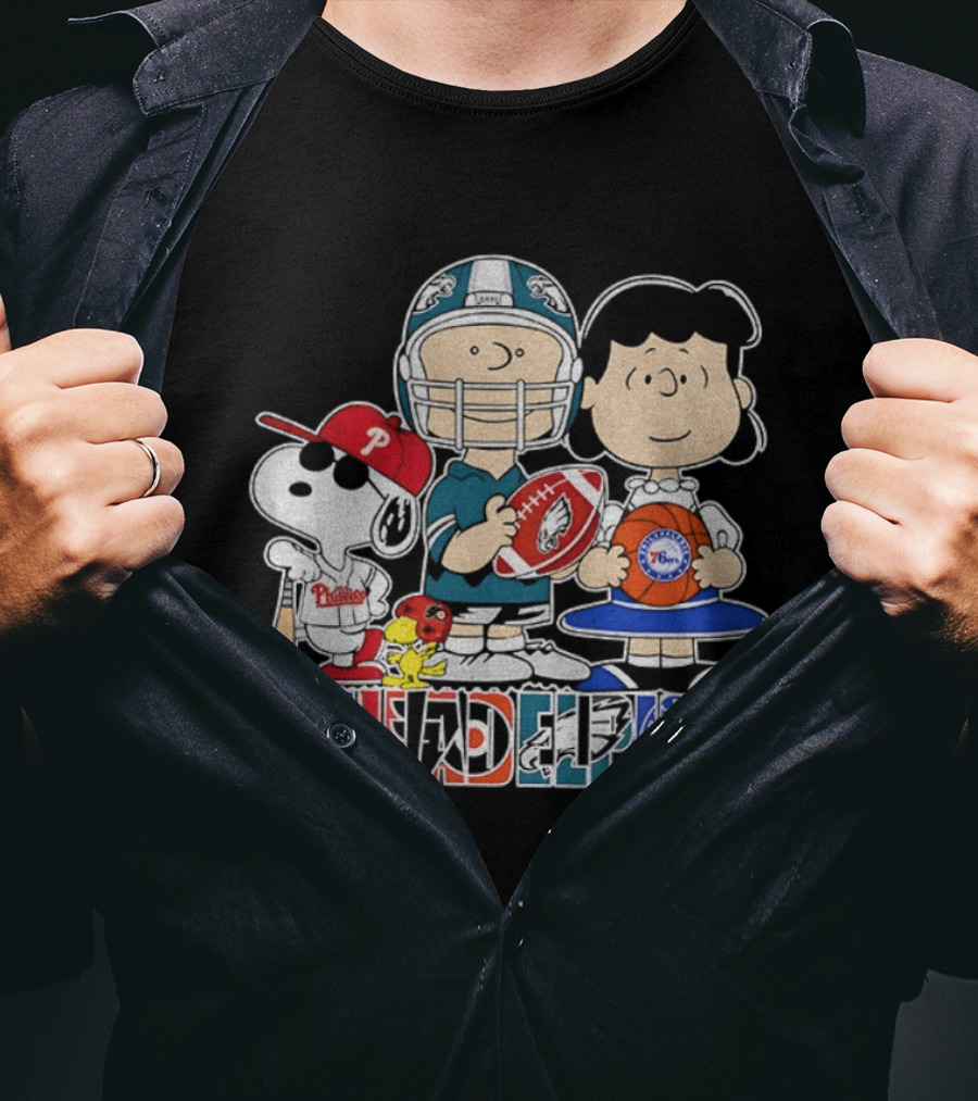 Peanuts Philadelphia Phillies Eagles 76ers Sports Characters T-Shirt
