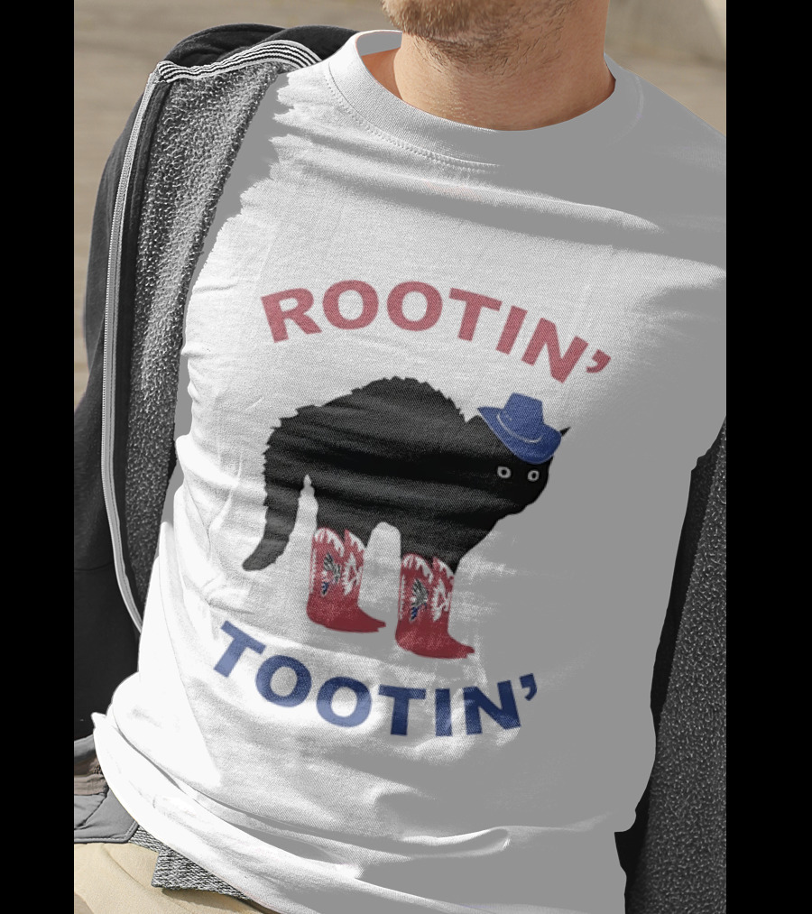 Rootin' Tootin' Cowboy Cat With Blue Hat And Red Boots T-Shirt