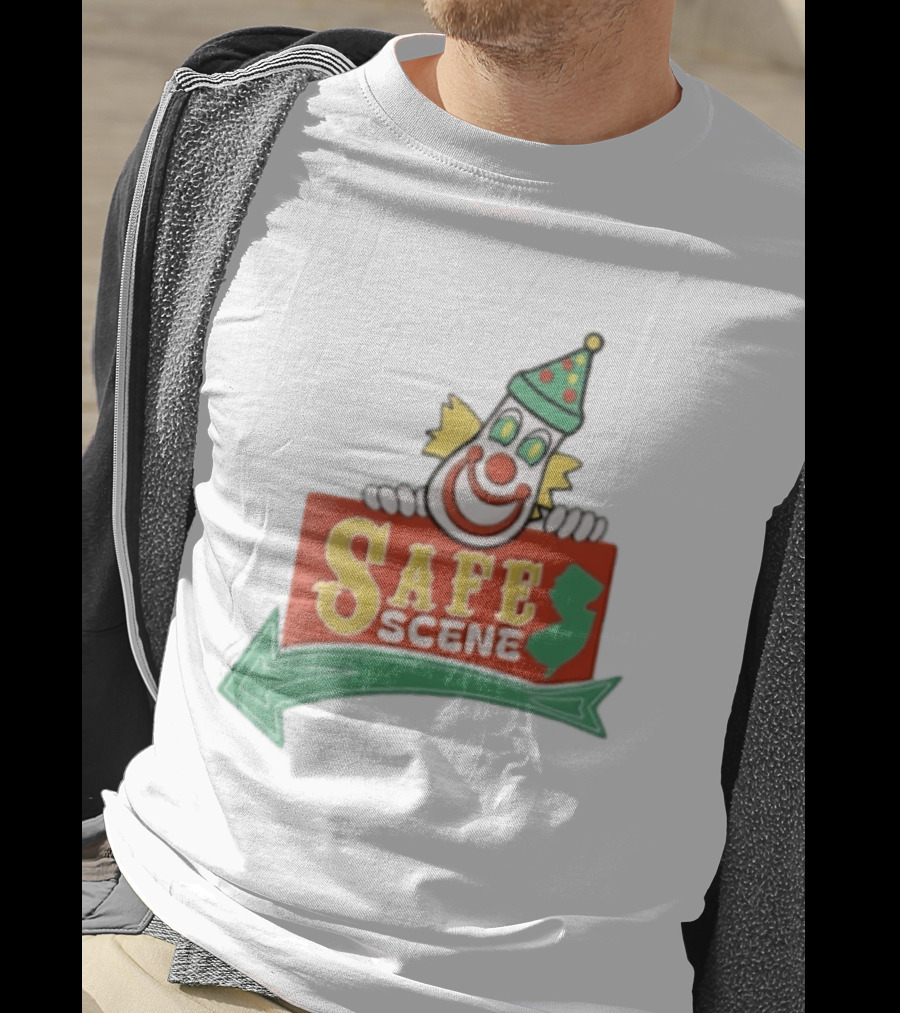 Safe Scene Clown Holding New Jersey Map Sign T-Shirt