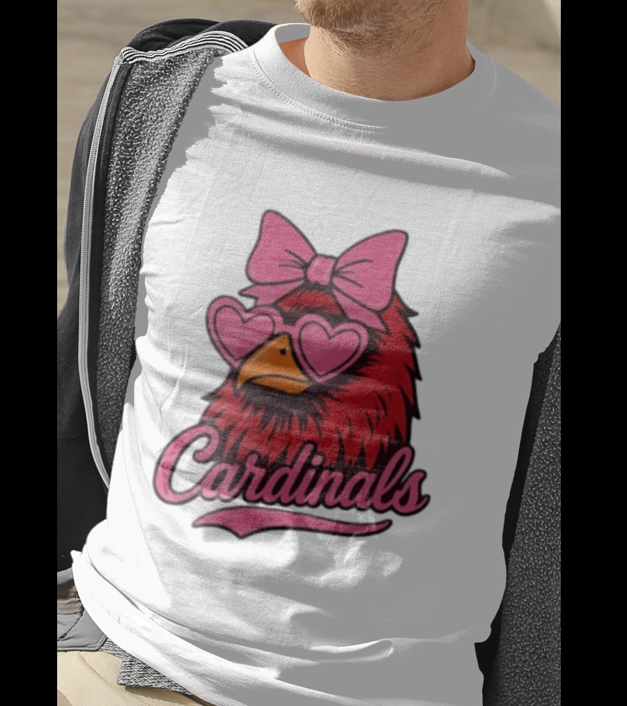 St Louis Cardinals Red Bird Pink Bow Heart Glasses T-Shirt