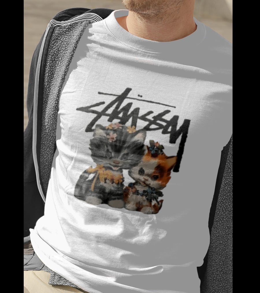 Stussy Two Kittens Flower Garlands T-Shirt