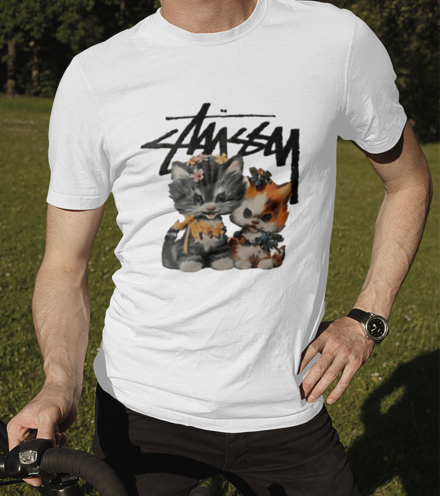 Stussy Two Kittens Flower Garlands T-Shirt