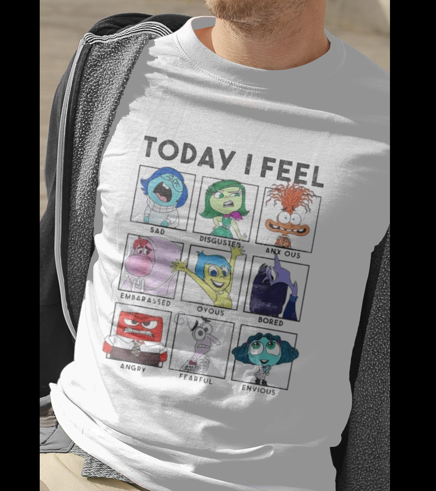 Today I Feel Sad Disgusted Anxious Embarrassed Joyous Bored Angry Fearful Envious Inside Out Emotions Chart T-Shirt