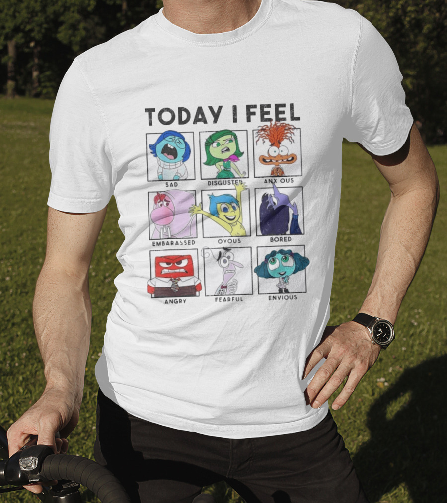 Today I Feel Sad Disgusted Anxious Embarrassed Joyous Bored Angry Fearful Envious Inside Out Emotions Chart T-Shirt
