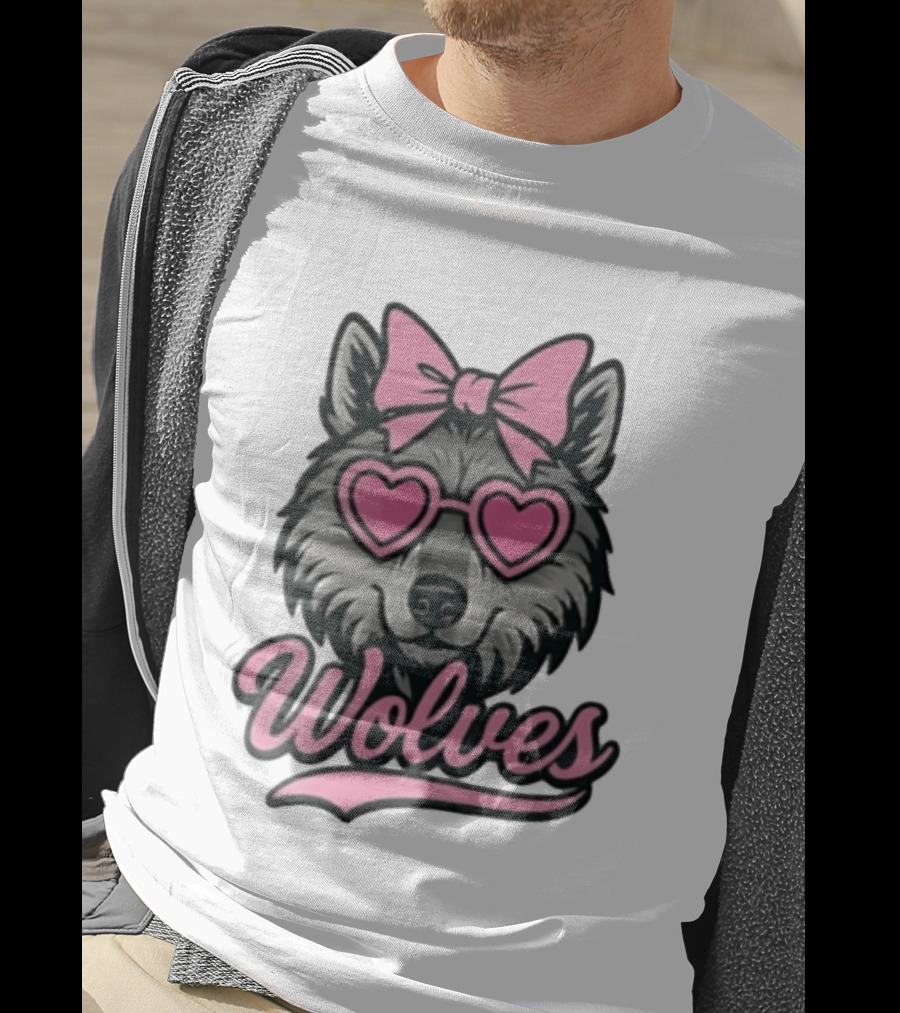 Wolves Wolf Pink Heart Glasses Bow T-Shirt