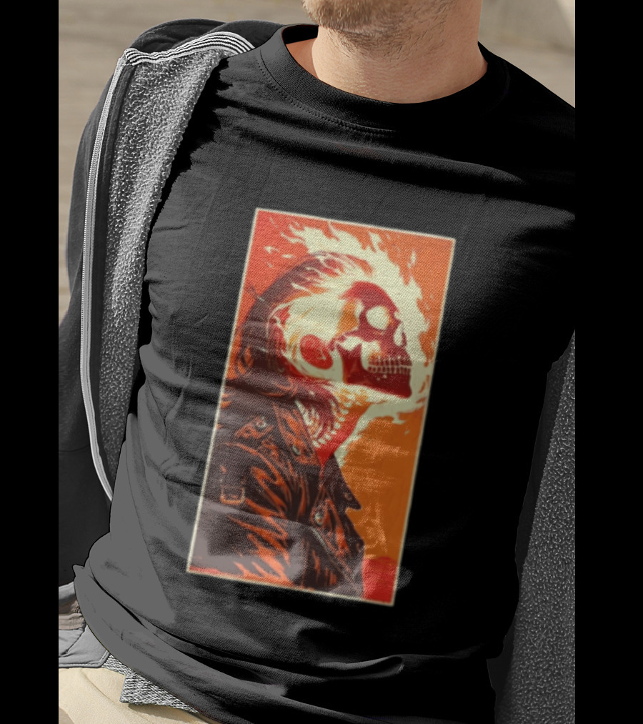Burnout Flaming Skull Leather Jacket Man Fiery T-Shirt