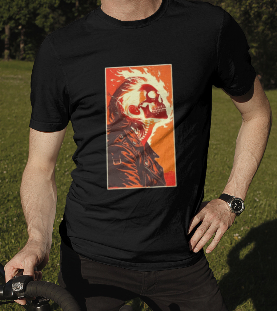 Burnout Flaming Skull Leather Jacket Man Fiery T-Shirt