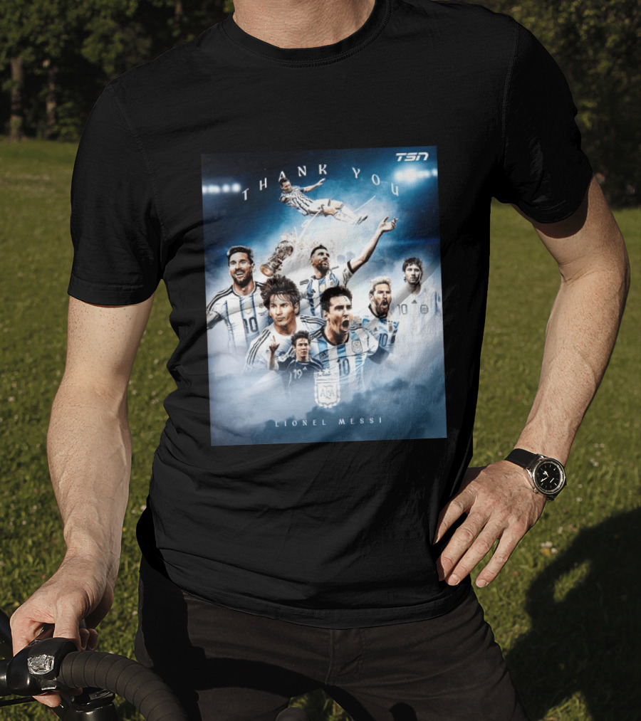 Thank You Lionel Messi TSN Argentina Soccer Legend With Trophy And Team Moments T-Shirt
