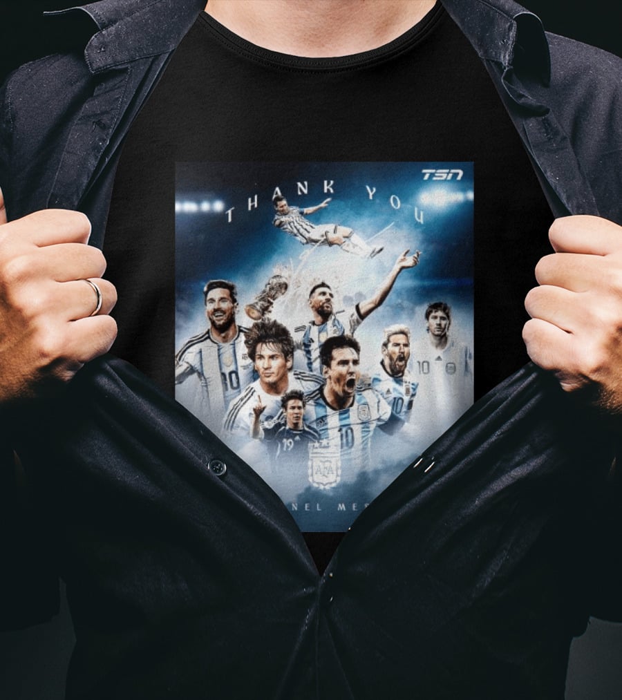 Thank You Lionel Messi TSN Argentina Soccer Legend With Trophy And Team Moments T-Shirt
