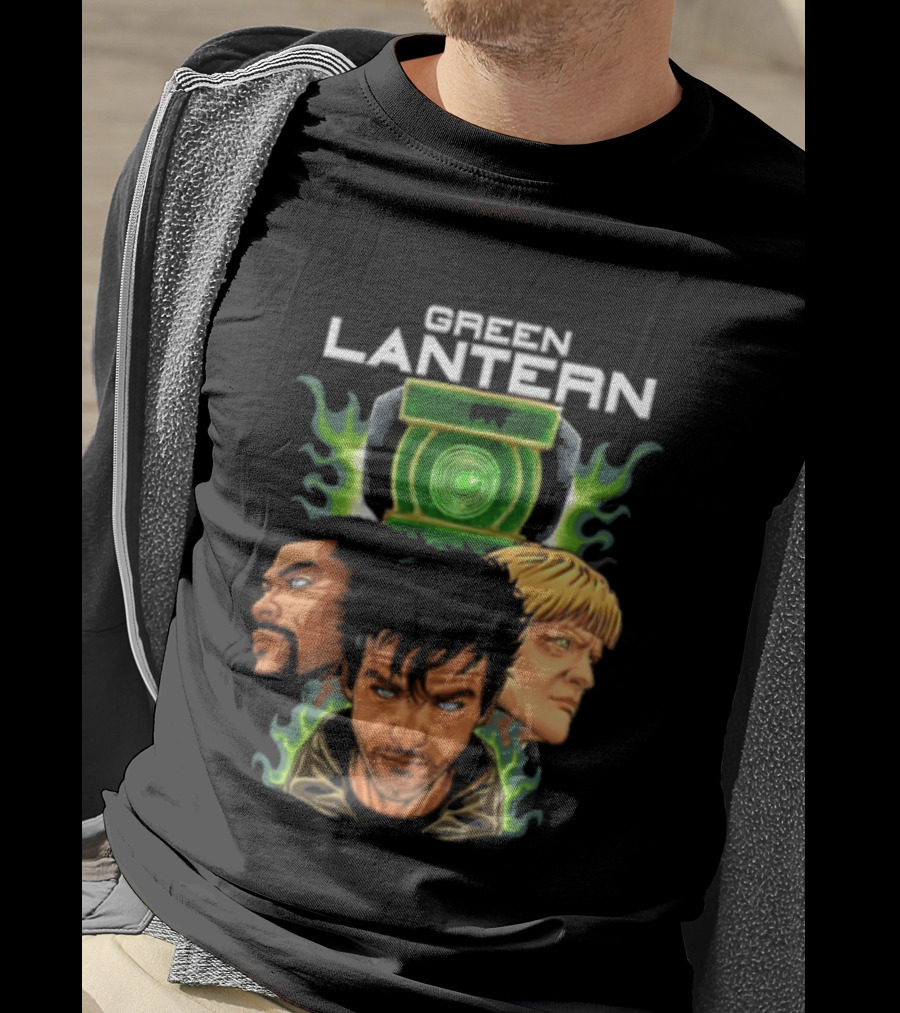Green Lantern Glowing Eyes With Symbol Featuring Three Characters T-Shirt