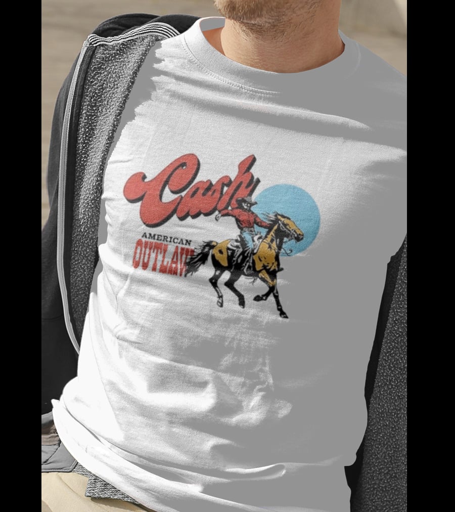 Cash American Outlaw Cowboy Riding Horse T-Shirt