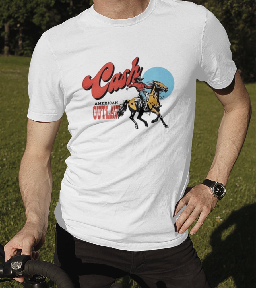 Cash American Outlaw Cowboy Riding Horse T-Shirt