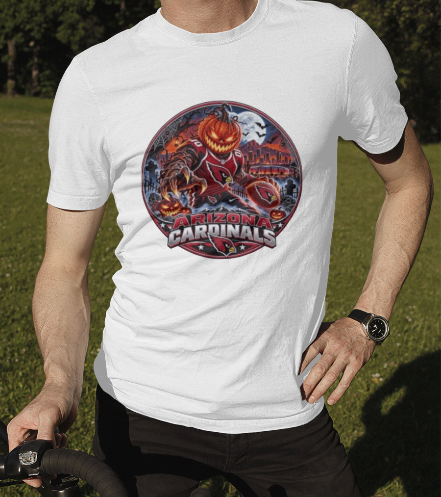 Arizona Cardinals Halloween Jack O' Lantern Football Spooky City Skyline T-Shirt