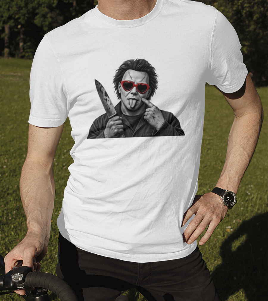 Michael Myers Heart Sunglasses Knife Halloween T-Shirt