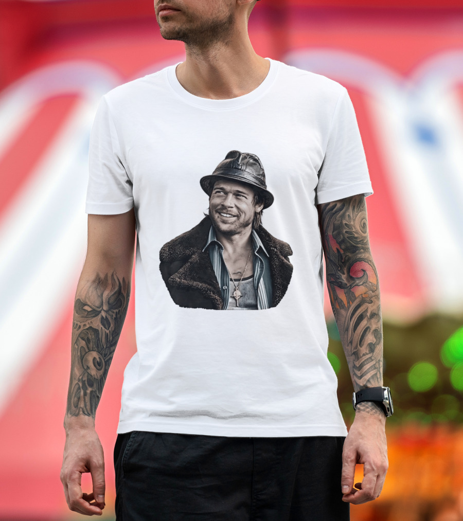 Brad Pitt Leather Jacket And Hat Style Killing Them Softly Jackie Cogan T-Shirt