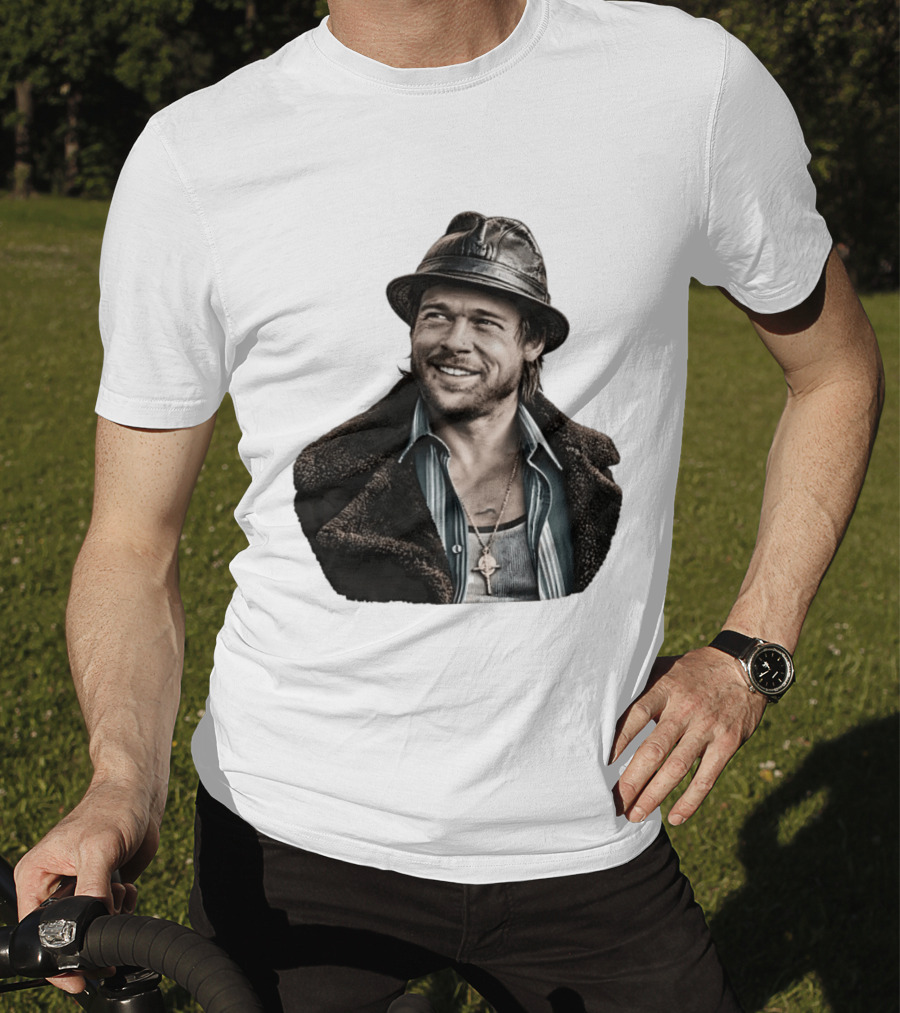 Brad Pitt Leather Jacket And Hat Style Killing Them Softly Jackie Cogan T-Shirt