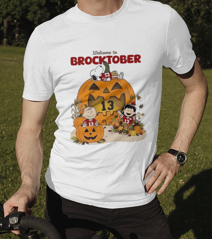 Brock Purdy San Francisco 49ers Welcome To Brocktober Peanuts Halloween Pumpkin Snoopy Charlie Brown T-Shirt