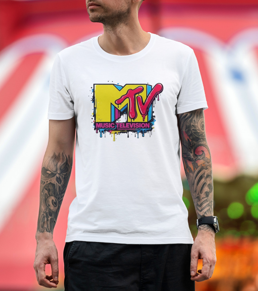 MTV Music Television 90s Nostalgia Bold Neon Drip T-Shirt