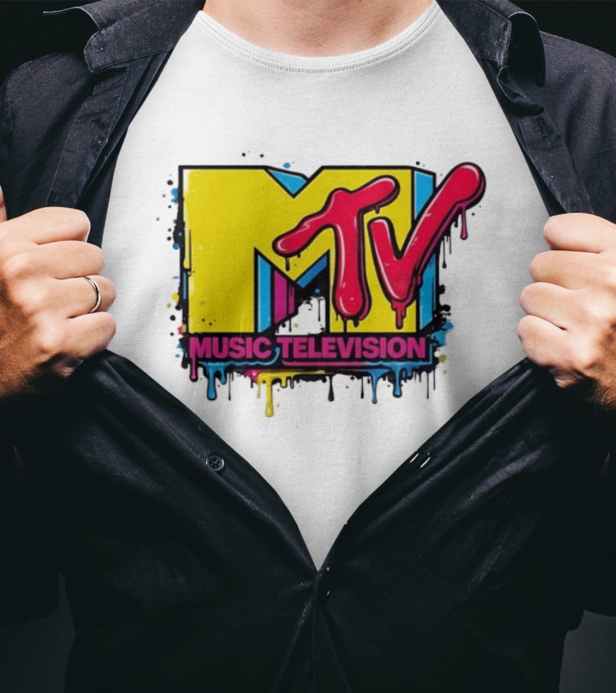 MTV Music Television 90s Nostalgia Bold Neon Drip T-Shirt