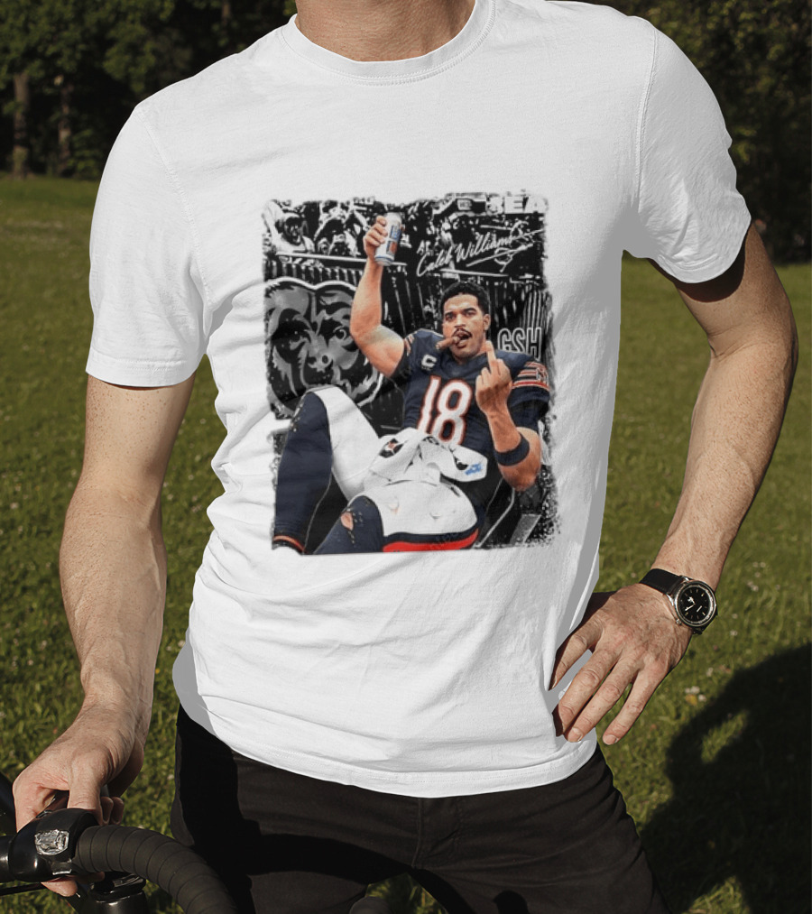 Caleb Williams Chicago Bears Drinking Beer And Smoking Cigar Iconic Gesture T-Shirt