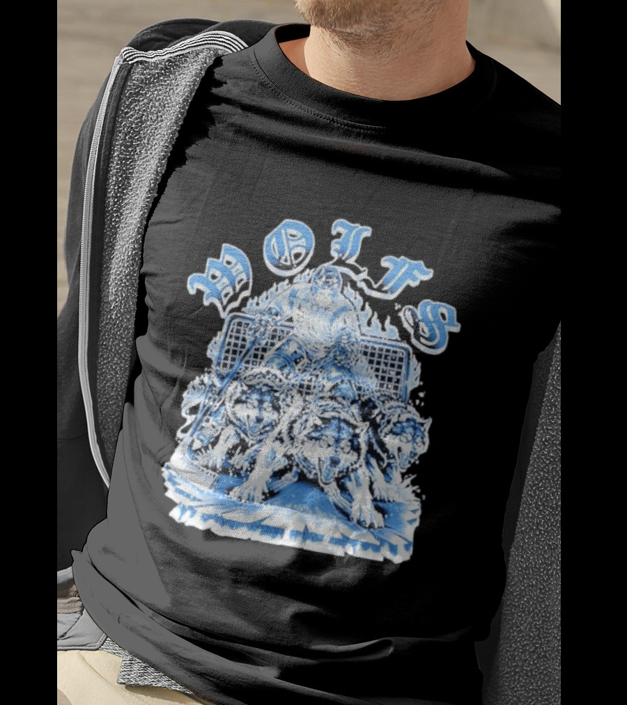 Motifs Wolf Hockey Skeleton Goalie With Three Wolves T-Shirt