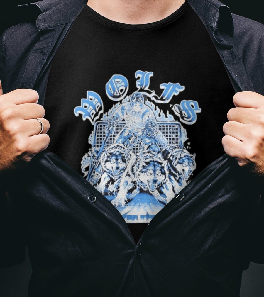 Motifs Wolf Hockey Skeleton Goalie With Three Wolves T-Shirt