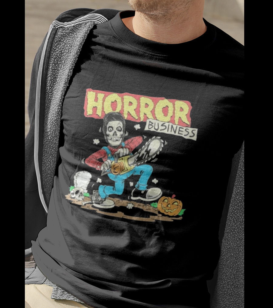 Misfits Horror Business Skeleton With Chainsaw And Pumpkin T-Shirt