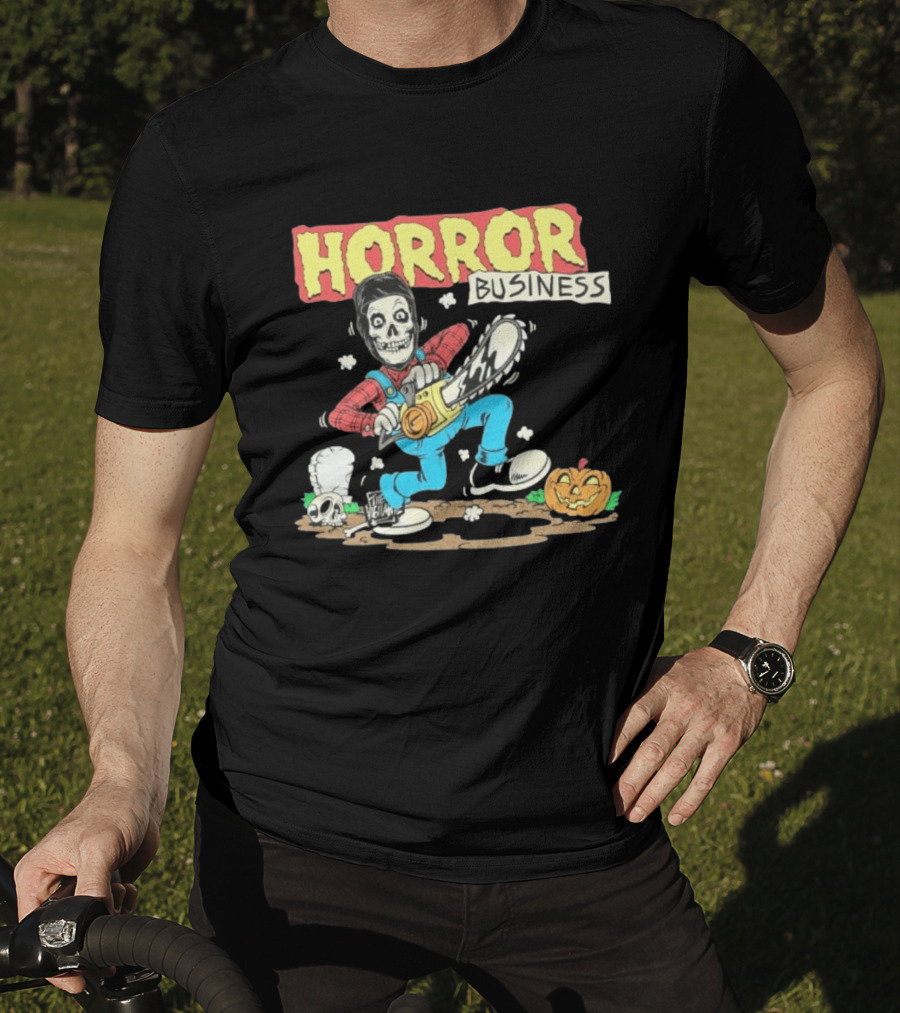 Misfits Horror Business Skeleton With Chainsaw And Pumpkin T-Shirt