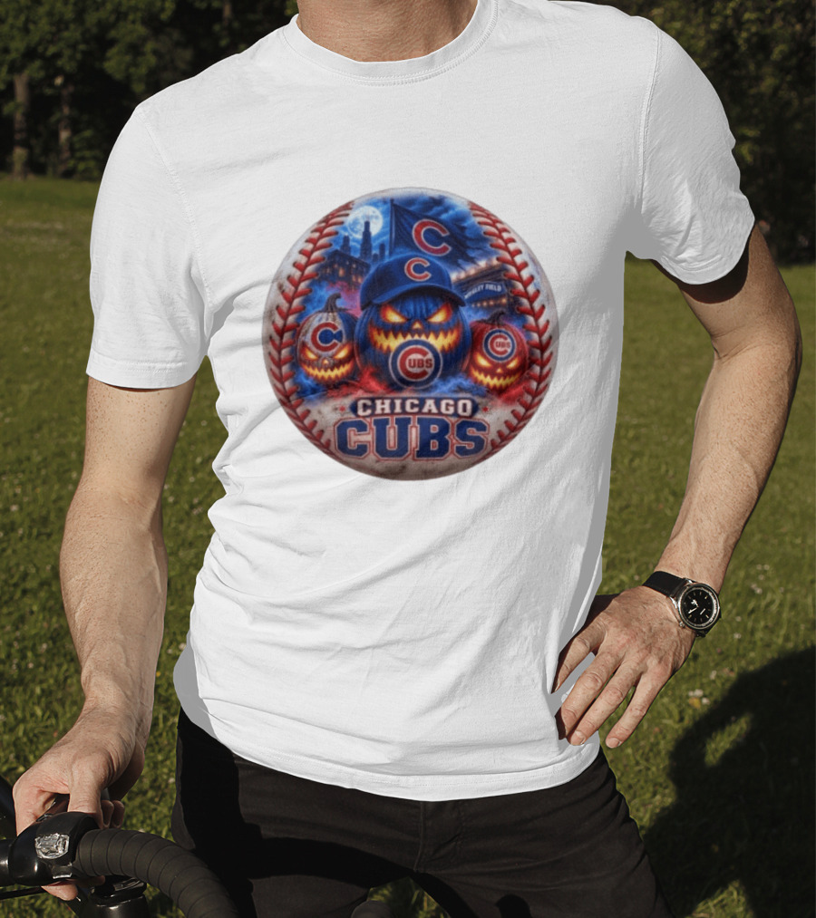 Chicago Cubs Wrigley Field Halloween Jack O' Lantern Baseball T-Shirt