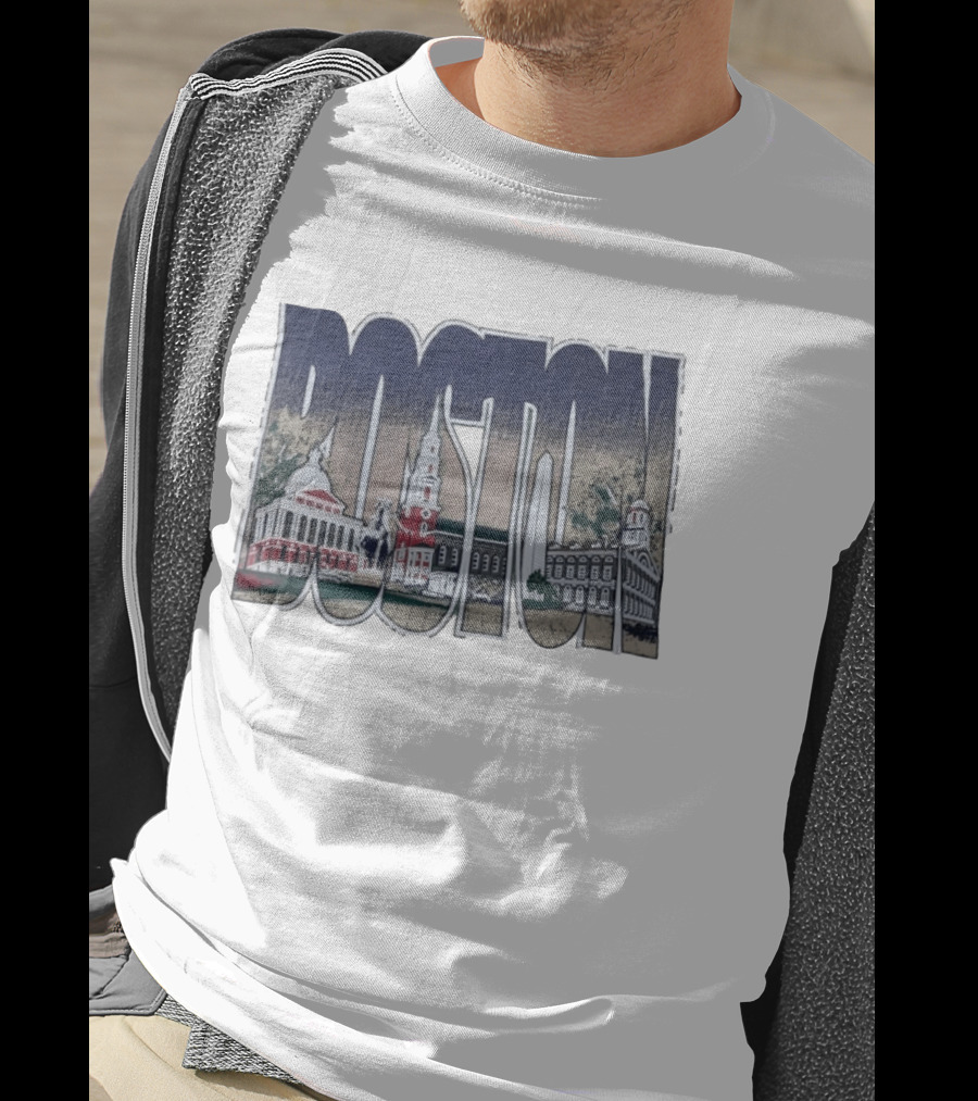 Boston City Skyline Landmark Historic Buildings Distressed T-Shirt