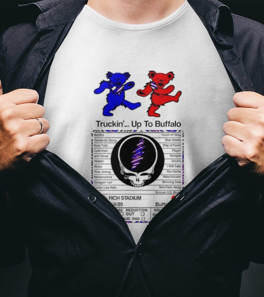 Grateful Dead Dancing Bears Truckin Up To Buffalo Nutrition Label T-Shirt