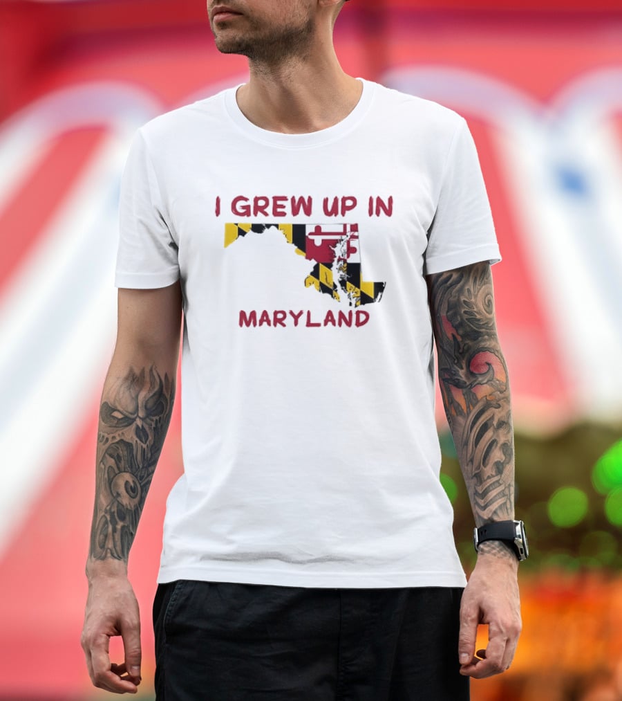 I Grew Up In Maryland State Map Flag T-Shirt