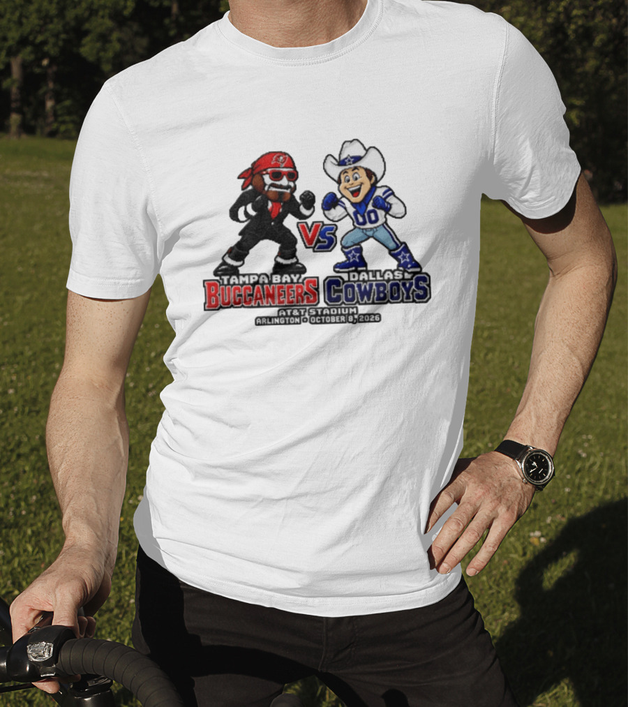 Tampa Bay Buccaneers Vs Dallas Cowboys 2026 Mascots Pixel AT&T Stadium Arlington October 8 T-Shirt