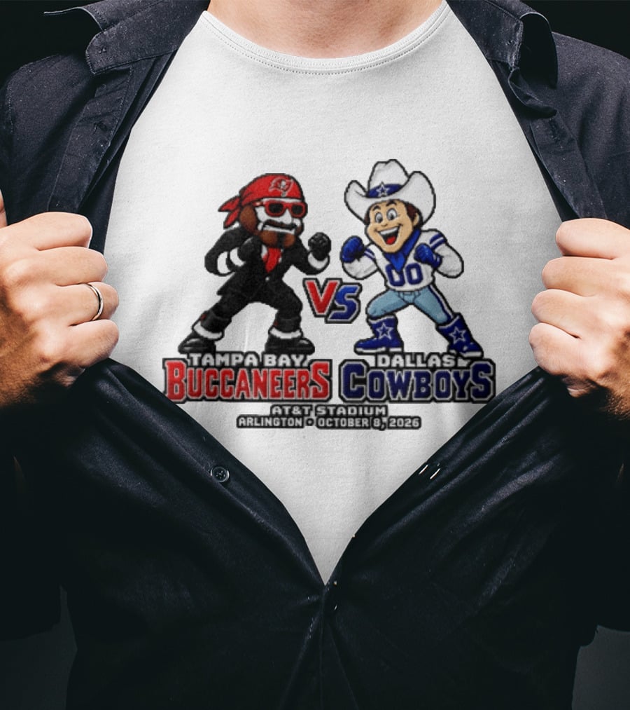 Tampa Bay Buccaneers Vs Dallas Cowboys 2026 Mascots Pixel AT&T Stadium Arlington October 8 T-Shirt
