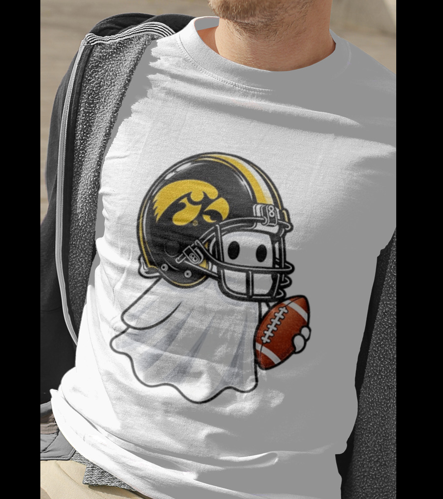 Iowa Hawkeyes Football Ghost Halloween Holding Football T-Shirt