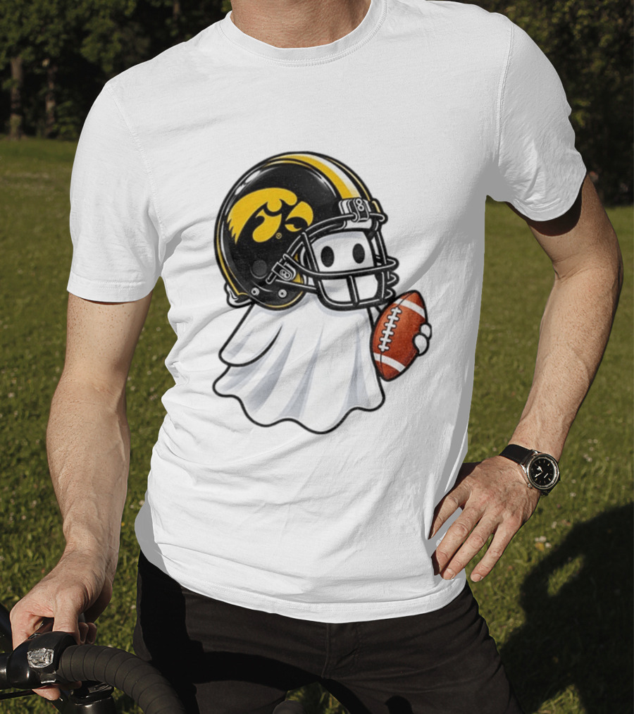 Iowa Hawkeyes Football Ghost Halloween Holding Football T-Shirt